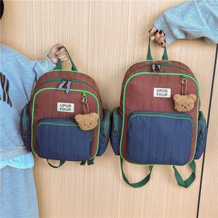 Kindergarten children's schoolbag new original homemade South Korea multi-functional cotton quilted embroidered mummy bag parent-child bag
