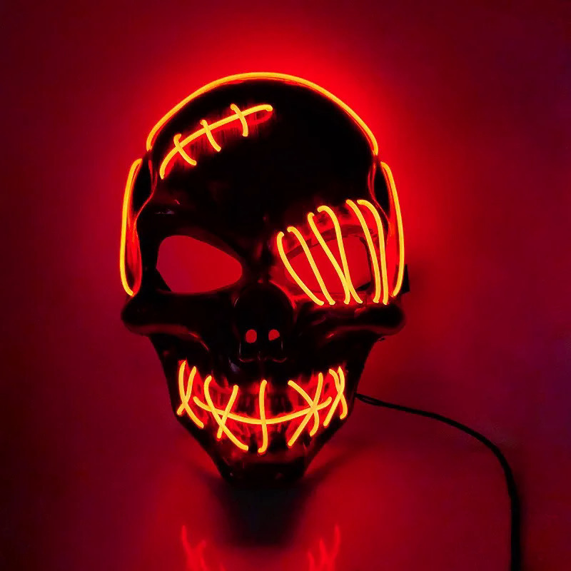 Hot sale horror Halloween LED máscara de esqueleto fiesta luminosa luz de neón LED camuflaje esquina facial
