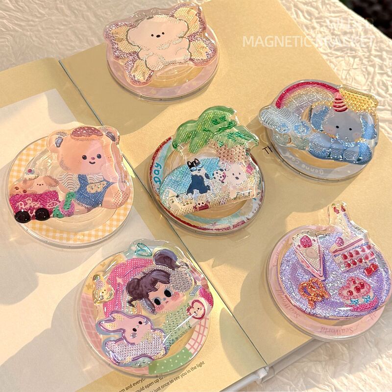 Gilt Colorful Cartoon Illustration Suitable for Magsafe Magnetic Holder Personalized Mobile Phone Airbag Holder Telescopic and Portable