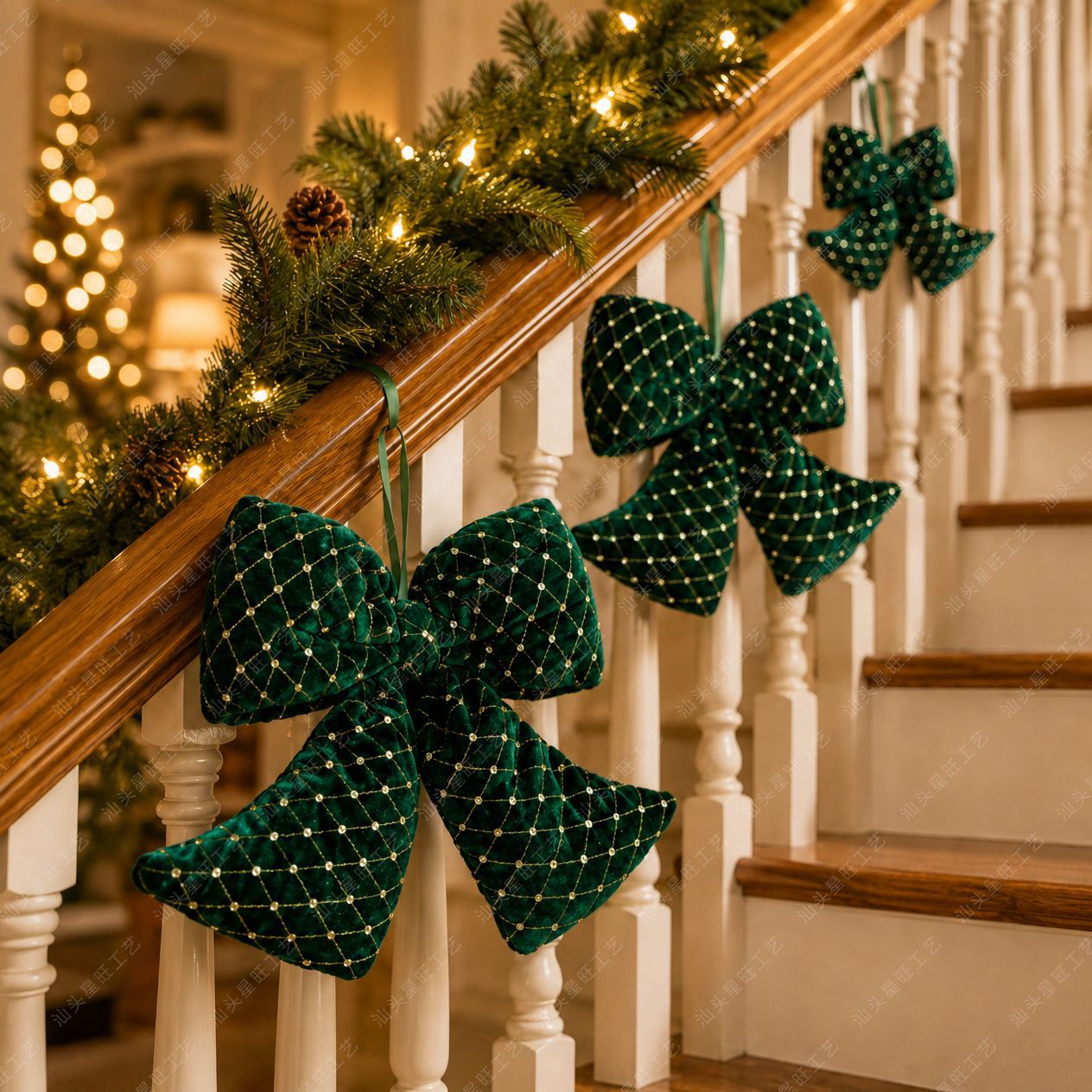 Green Sequin Christmas Bow Tree Ornament Hanging Party Decor
