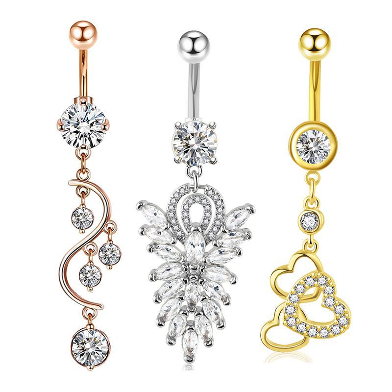 European American Style Golden Zircon Shambhala Rhinestone Belly Button Ring 3-Piece Set - Stainless Steel detail image 12