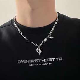 钛钢项链黑宝石芒星欧美嘻哈街头项链男生小众设计高级感锁骨链