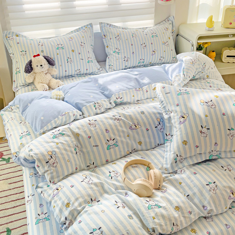 100% algodón cuatro piezas dormitorio de estudiantes de algodón dibujos animados sábanas de cama de tres piezas de ropa de cama