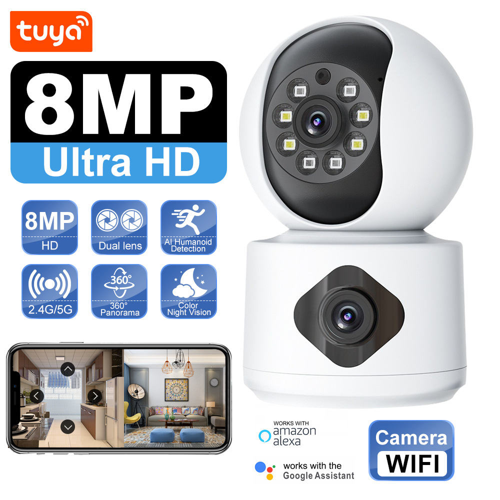 CCTV tuya PTZ360°Home Security wifi camera IP Cam Dual lens