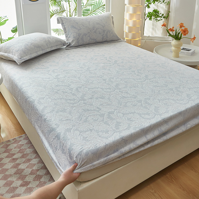 2024 nuevo estilo de terciopelo de leche de terciopelo tallado de color sólido, funda de colchón de funda de colchón