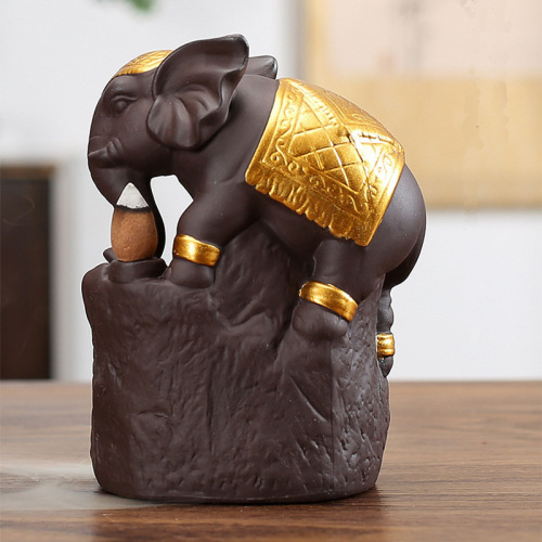 New cross-border creative backflow incense burner with good fortune and auspicious golden elephant purple sandalwood aromatherapy indoor home furnishings dropshipping