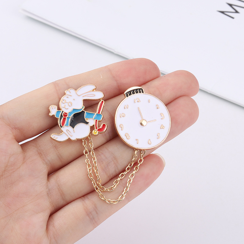 Cartoon Style Cute Rabbit Clock Alloy Stoving Varnish Unisex Brooches display picture 5