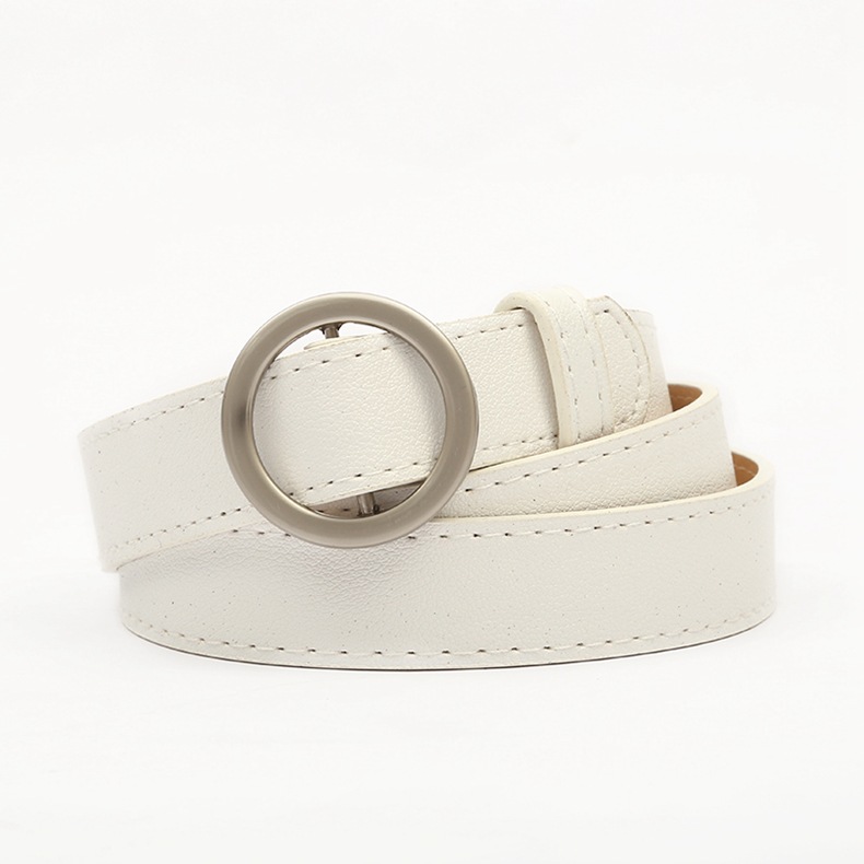 Korean Fashion Simple Retro Silver Belt Women's Round Buckle Non-hole Student Belt Women's Sports Pants Accessories Belt Lover Gift_viptrois.com