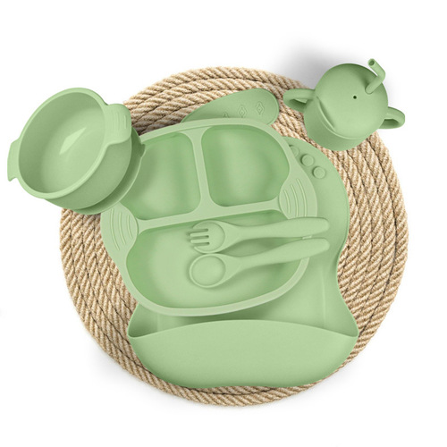 Food grade silicone children's dinner plate, high temperature resistant suction cup baby food tableware set, baby food bowl feeding meal