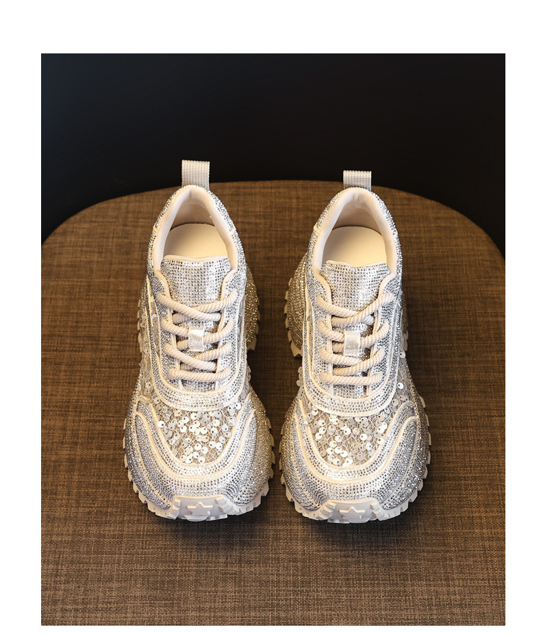 Giày sneaker nữ chunky đế dày lưới phối đá rhinestone — màu trắng chi tiết 19