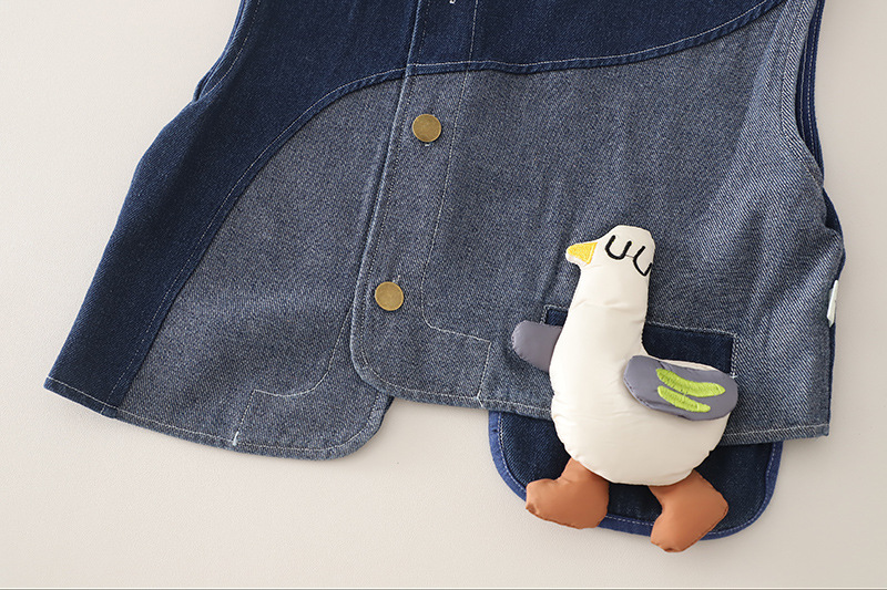 Boys Patchwork Denim Vest Clothing Set With Cartoon Duck Pattern_voghion.com