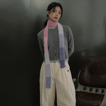 自制小众渐变仿貂毛细窄长条围巾女凹造型辣妹拼色毛线围脖y2k