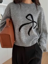 P 66012 Grey Bow Neck Sweater ��ɫ�����Yë�� �羳�W��