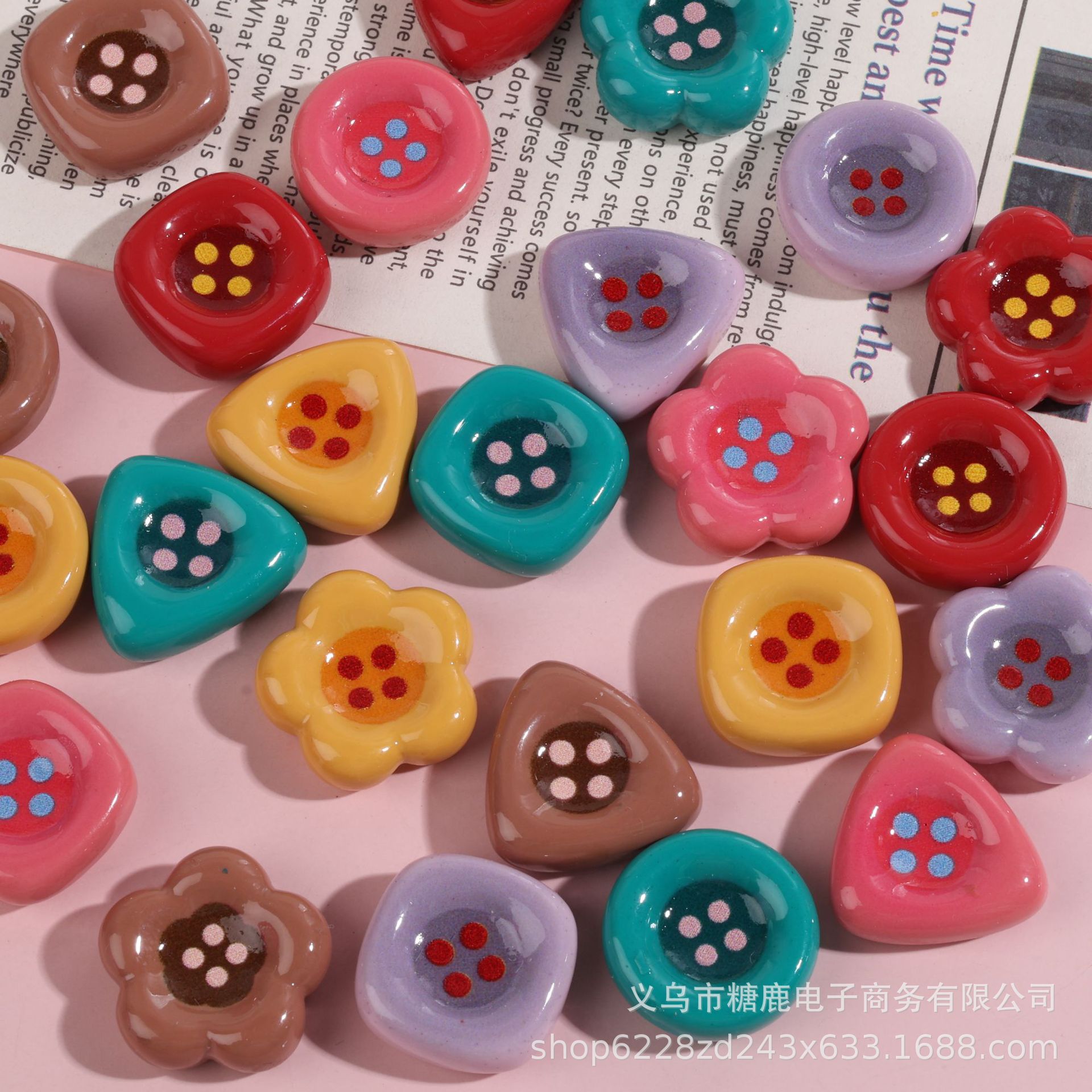 小卡花朵可爱纽扣亮面树脂配件奶油胶发饰发夹手机壳钥匙扣贴片批