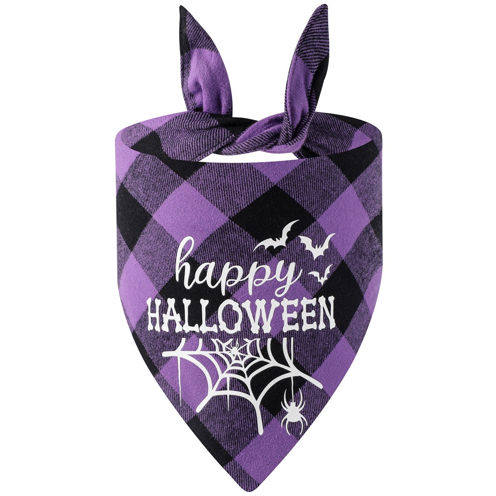 Transfronterizo nuevo algodón a cuadros Halloween mascota triángulo toalla perro saliva Toalla de Halloween PET babero fabricante