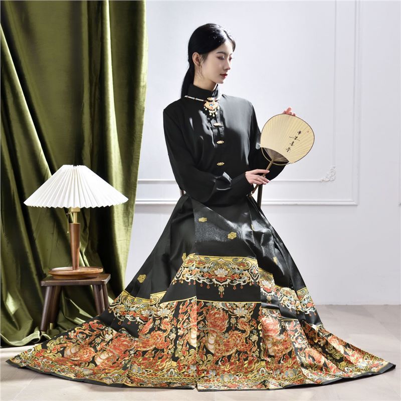 寻汉纪(如意麒麟)原创汉服重工织金仿妆花新中式马面裙日常秋冬|undefined