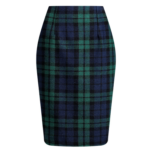 Best Selling Independent Station Women's Pencil Skirt Grid Skirt Autumn/Winter High-Waisted Tight Knee-Length Wool Medium-Length Skirt