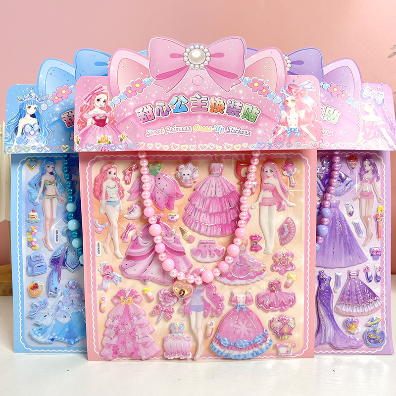 Children with Necklace Dress-up Sticker Girl Cartoon Princess Dress-up Sticker Award Stereoscopic Dress-up Sticker Toy Children with Necklace Dress-up Sticker Girl Cartoon Princess Dress-up Sticker Award Stereoscopic Dress-up Sticker Toy