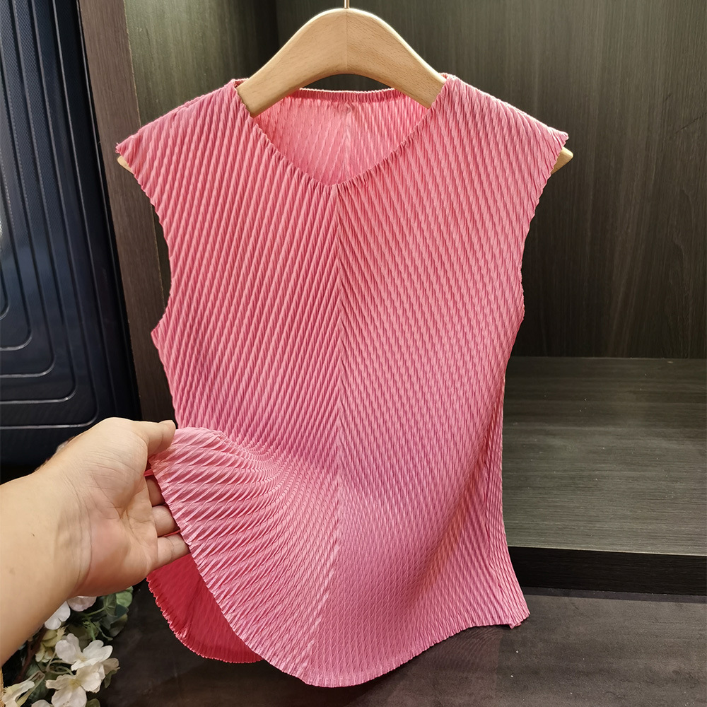Áo thun ngắn tay cổ chữ V xếp ly vảy rồng đơn giản, thanh lịch đa năng, thiết kế tôn dáng cho nữ mùa hè — Màu đen, Màu xanh lục nhạt, Màu hồng, Màu trắng chi tiết 1