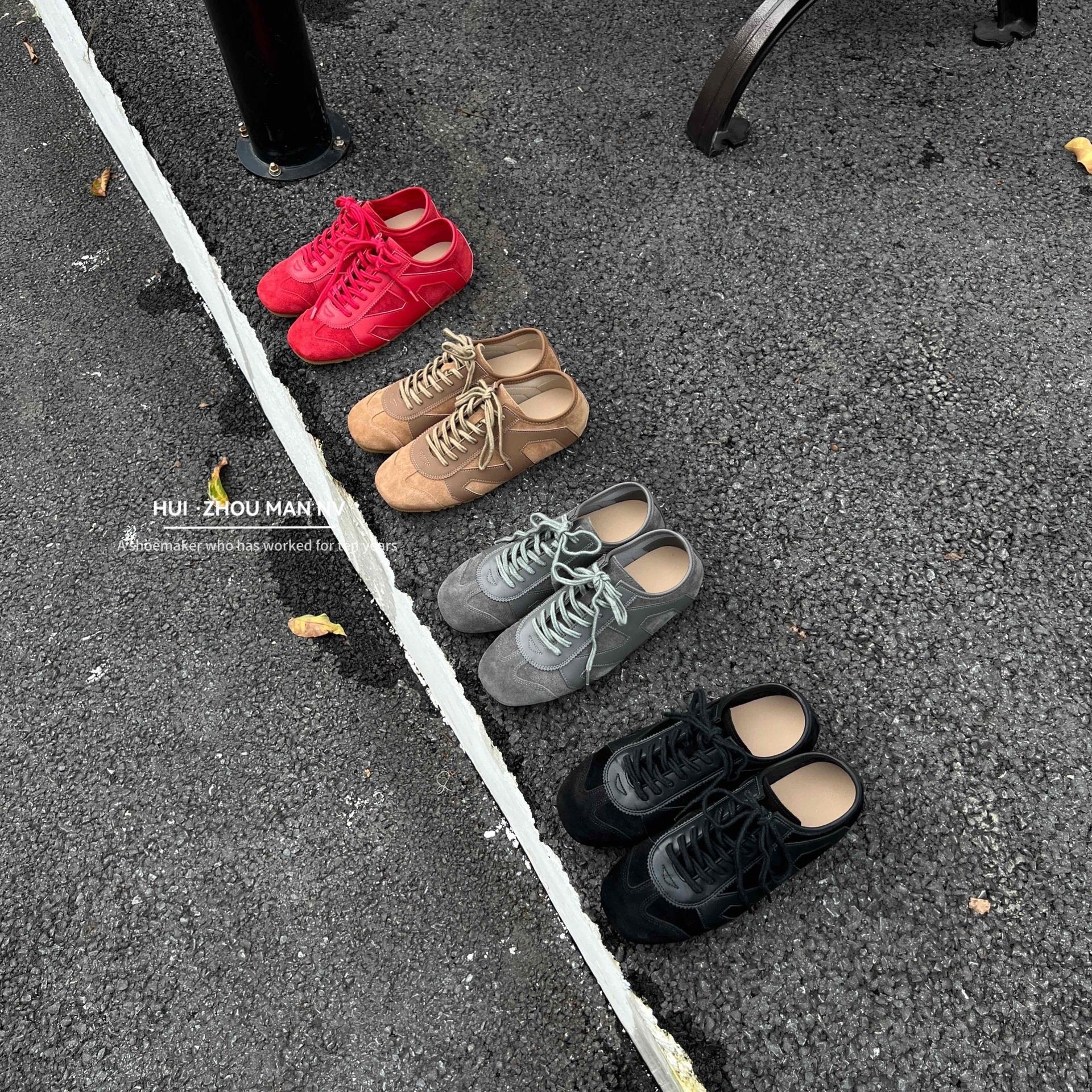 复古真皮红色德训鞋女2025新款百搭拼色休闲板鞋运动增高阿甘鞋女