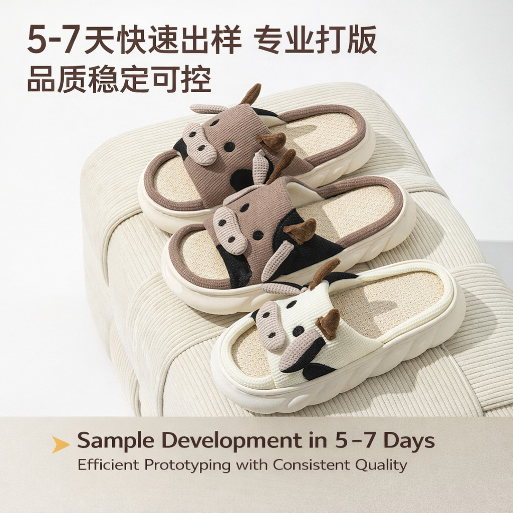 크로스보더 소가죽 린넨 슬리퍼, 여름용 가정용, 냄새방지, 미끄럼방지, 사계절용, 실내용, 아마존 FBA 맞춤 제작