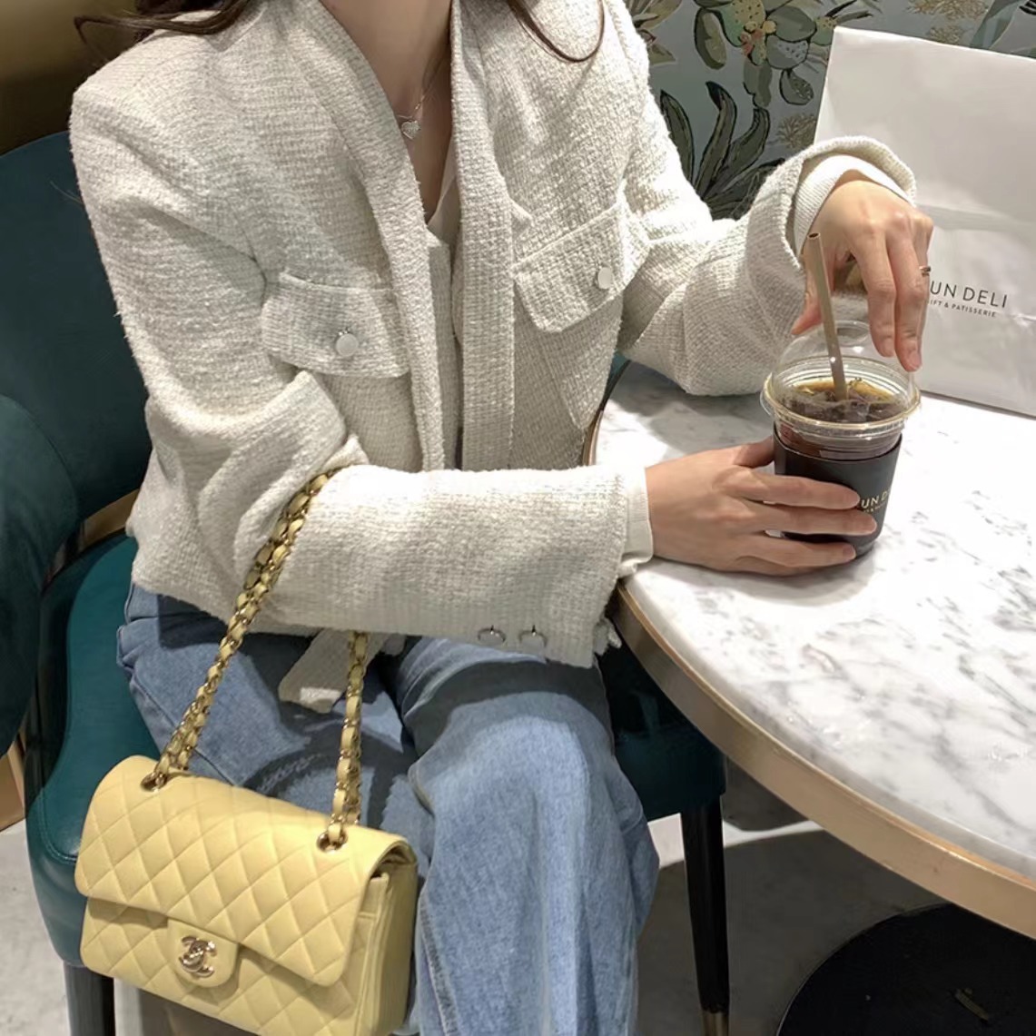 韩国chic2025秋冬新品法式气质设计款领带子粗花呢长袖小外套女