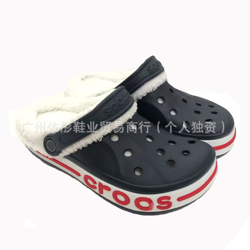 新款贝雅平底Cross洞洞鞋男女情侣休闲包头鞋加绒棉拖鞋可批发|undefined