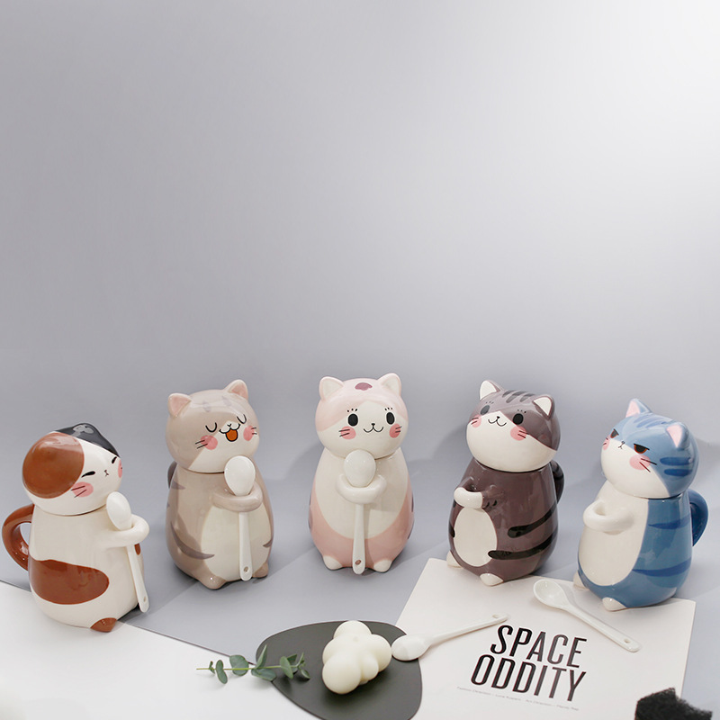 Japanese-Style Cartoon Cat Couple Mug with Lid, Ins-Style Ceramic Water Cup, Breakfast Milk Coffee Cup, Souvenir Gift Japanese-Style Cartoon Cat Couple Mug with Lid, Ins-Style Ceramic Water Cup, Breakfast Milk Coffee Cup, Souvenir Gift