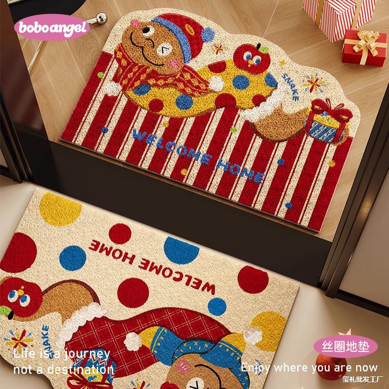 시시 루이 뱀년 새해 붉은 실크 링 현관 매트 현관 발 매트 거실 현관 카펫 절단 가능