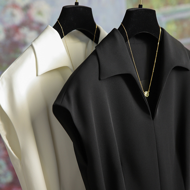 Spot A- line Small Dress Sleeveless Skirt Black Midi Dress Elegant Simple and Generous Slim-fit Good Skirt