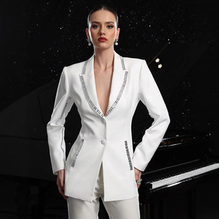 Amazon Spring New European and American Women's Fashion Elegant High-end Sense Jacket Slim-fit Stitching Rhinestone Laps Suit