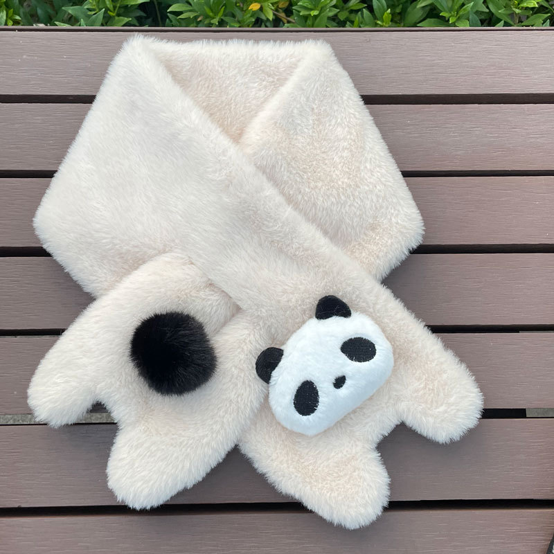Cute Girl Panda Cartoon Scarf Plush Neck Warmer New Warm Japanese Versatile Warm Faux Rabbit Fur Scarf