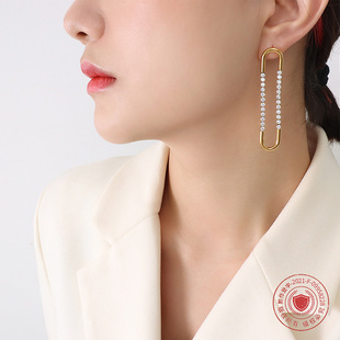 French simple temperament, geometric U-shaped exaggerated earrings, zircon ear buckles, titanium steel plated 18k gold, cool style earrings, stud earrings