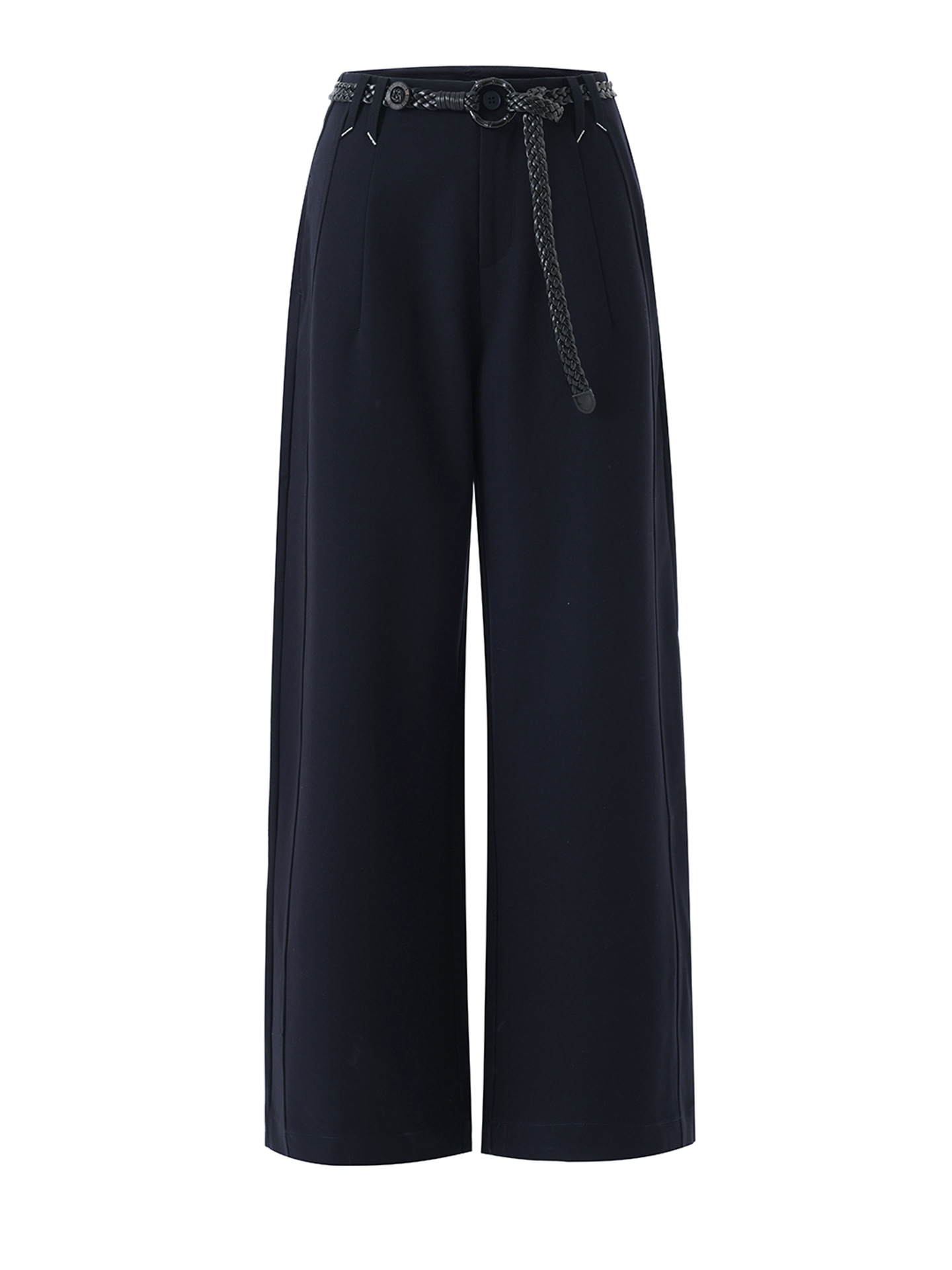Quần culottes nữ ống rộng dáng suông chất len pha tơ nhân tạo cao cấp — Xanh lông mòng đen