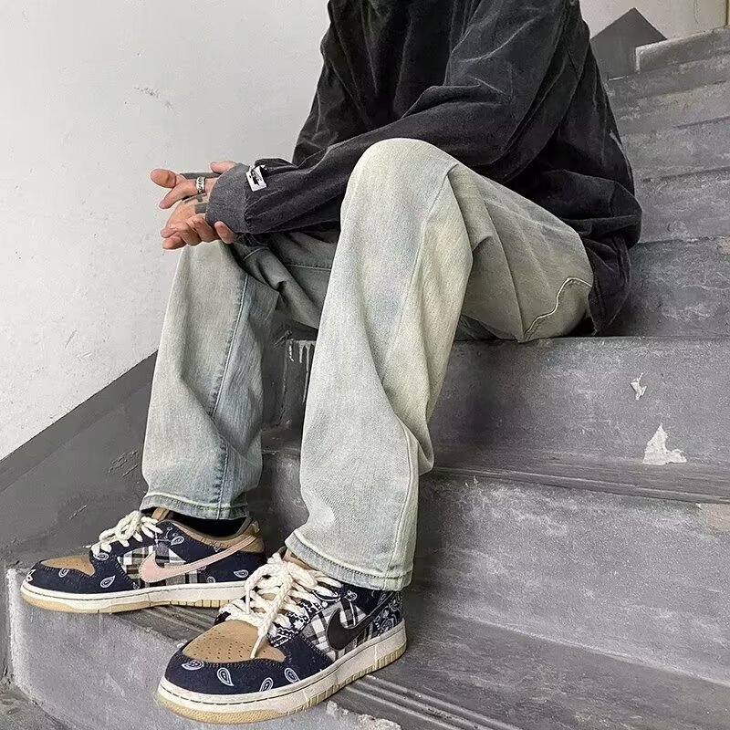 Estilo de Hong Kong hombres de moda verano nuevo estilo 2024 personalidad alfabeto jeans hip-hop ins marea calle alta tendencia pantalones guapos