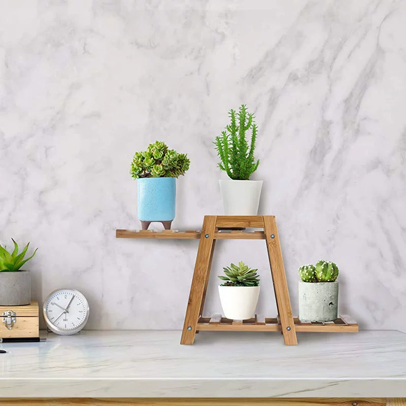 Бамбуковые поделки бамбуковая подставка для цветочных горшков подставка для небольших растений двухслойная подставка для цветочных горшков в помещении и на открытом воздухе подставка для зеленых растений