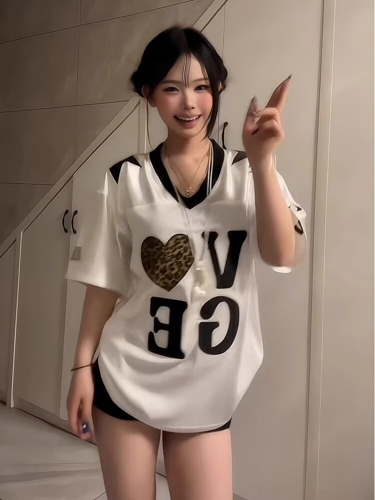New V-neck Jersey American Style Sports Short Sleeve T-shirt Summer Loose Fit, Quick-dry, Cool Mesh_viptrois.com