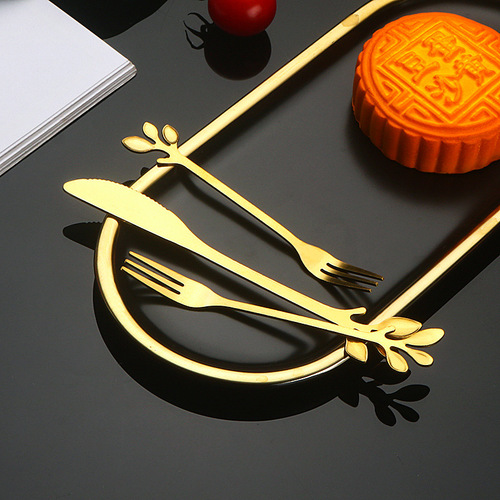 Stainless steel leaf fruit fork household cake mooncake knife and fork dessert fork creative fruit spoon tableware set