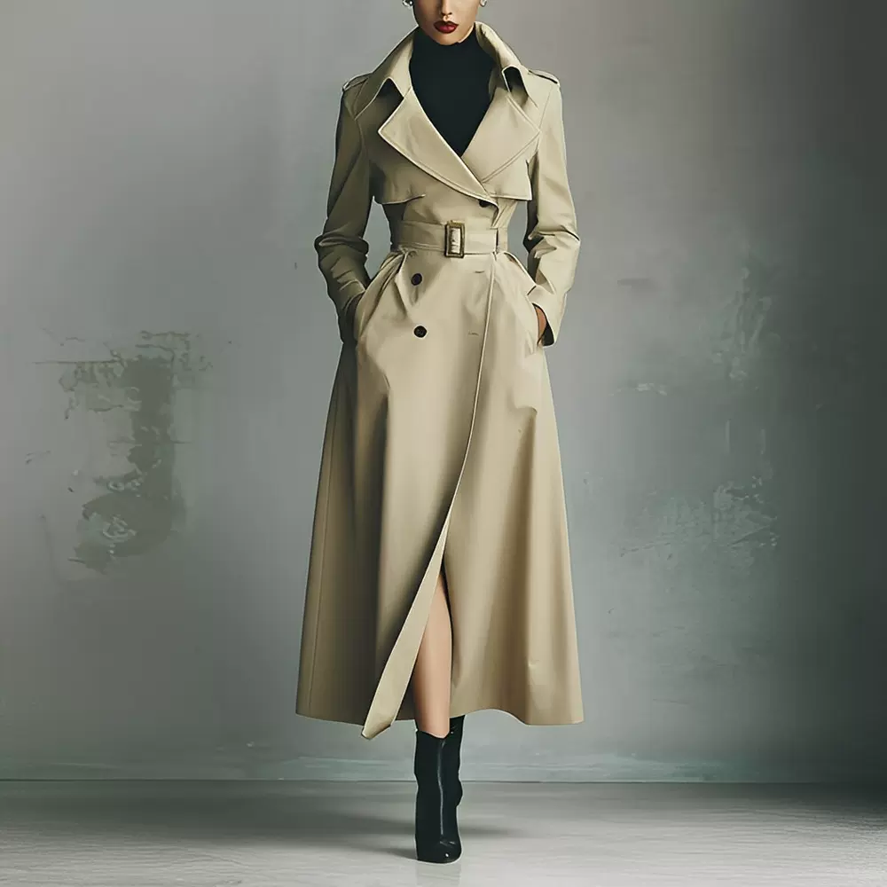 亚马逊跨境2025秋冬新款气质英伦风百搭显瘦长款大衣女式风衣外套
