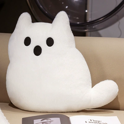New Halloween Ghost Black Cat White Cat Plush Pillow Funny Skin-Friendly Smooth Rabbit Fur Cross-Border Decorative Doll (Oyuncaq yastıqlar) - white-ghost-cat-3540cm024kg