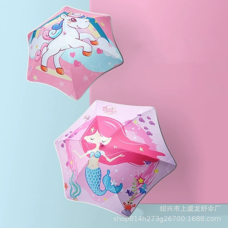 Милый мультфильм прямой стержень закругленный анти-тычок зонт для начальной школы детский логотип на заказ Солнечный и дождь зонт двойного назначения оптом