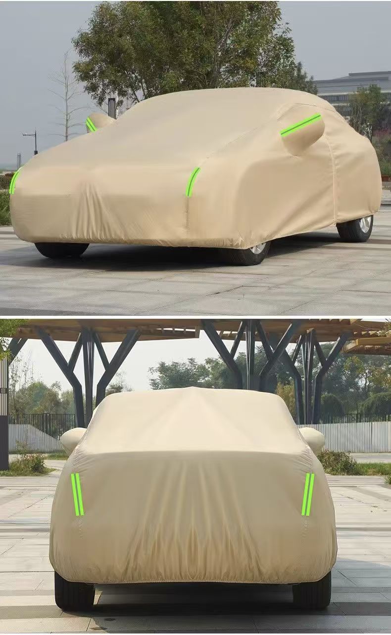 Car Cover, Sun Protection, Heat Insulation, Sunshade, Rainproof, Dustproof, All-Season Full Cover, Oxford Cloth Khaki Protective Cover