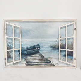 客厅装饰画高级感海边长廊挂画卧室沙发背景墙横版油画手绘壁画