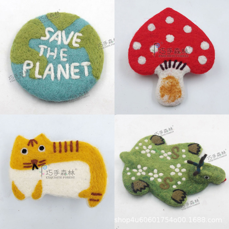 Wool Felt Lamb School Bag Round Cartoon Wool Coaster Mushroom Girls Nepalese Handmade Gift Mat Insulation