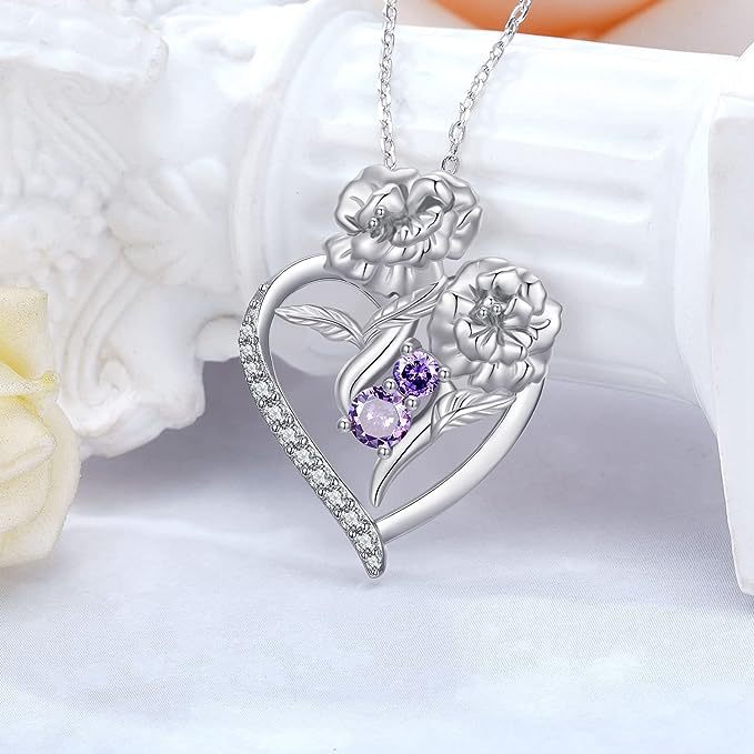 Prodotto nuovo e di tendenza, collana con ciondolo a forma di cuore con fiore di cristallo viola, semplice e bella, gioielli da donna_voghion.com