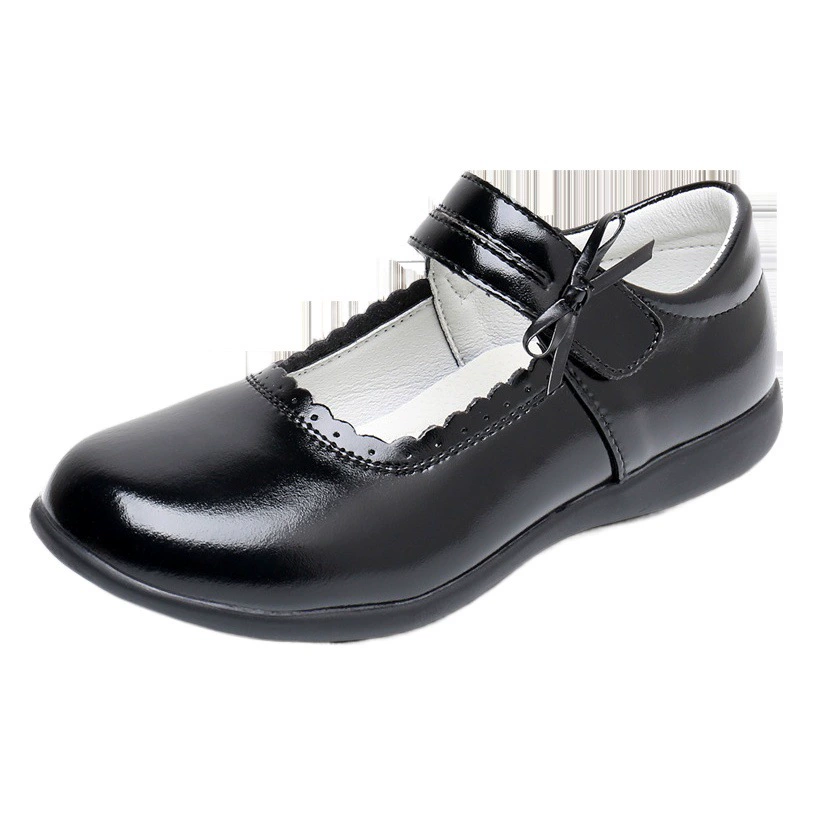 Кожаные туфли для девочек черные кожаные однослойные туфли принцессы для детей среднего и большого возраста Студенческая кожаная обувь с мягкой подошвой Детские часы для выступлений Размер 4142