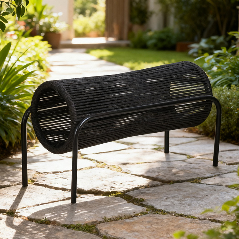 Balcón al aire libre silla de tela de caña terraza jardín villa de tela de cuerda silla de ocio sala de sol silla de caña ocio sofá combinación