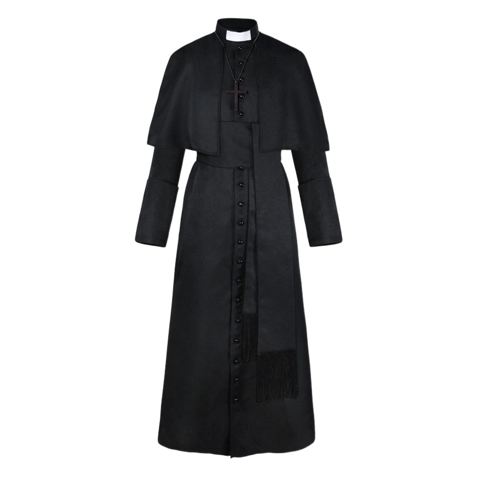 Color sólido sacerdote cos ropa de Halloween sacerdote medieval retro Cosplay ropa de fábrica en stock