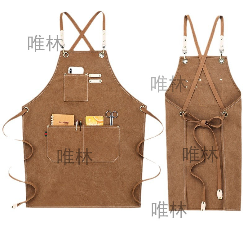 帆布围裙女时尚可爱牛仔男咖啡师奶茶花店工作服理发店可印字