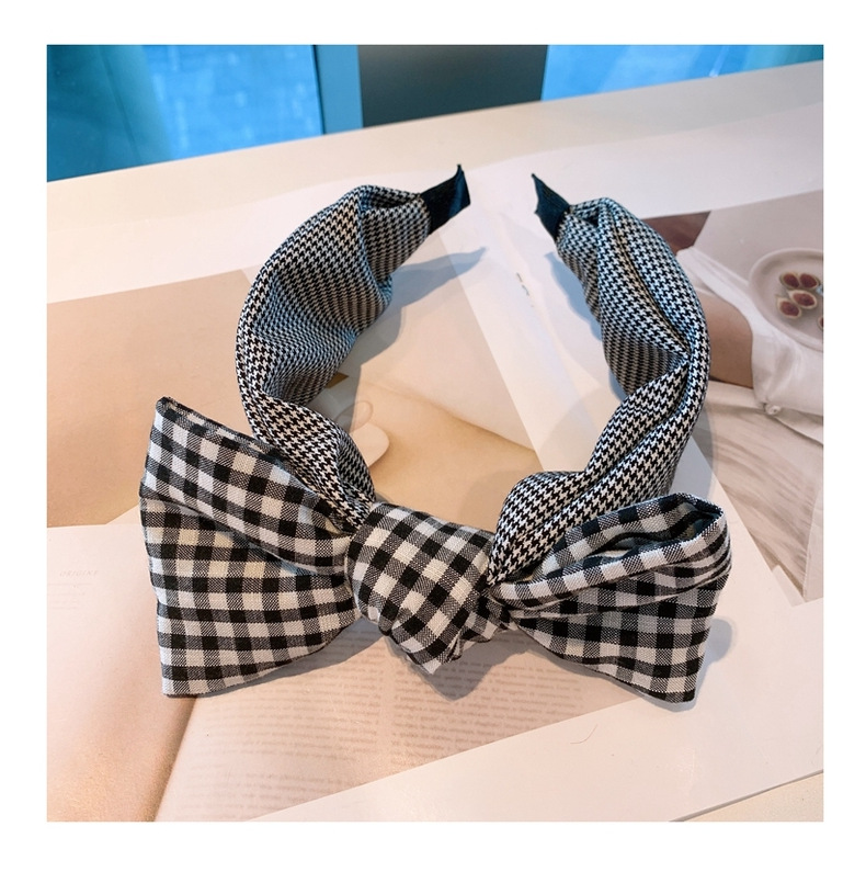 Korea Retro Cotton Plaid Stitching Double-layer Big Bow Headband display picture 1